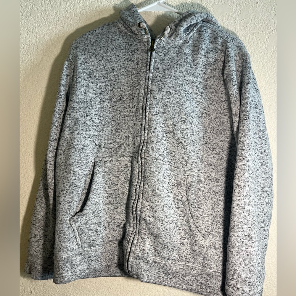 Grey Flecked Hoodie With Black Sherpa Lining